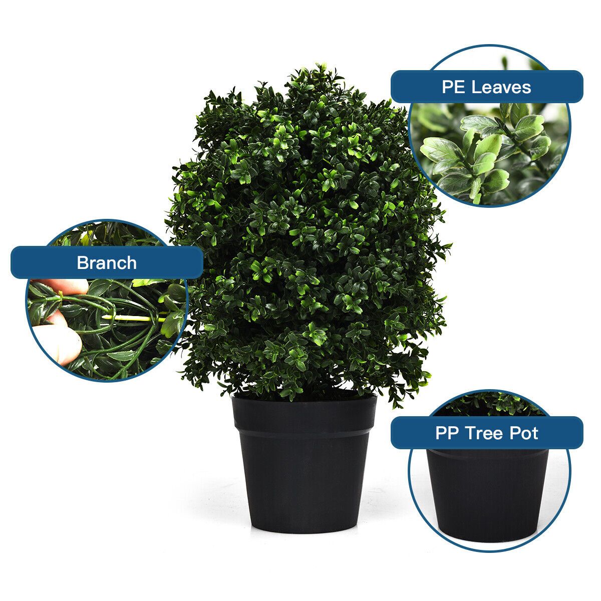 60cm Artificial Boxwood Topiary Ball Tree with Built-in Cement Pot